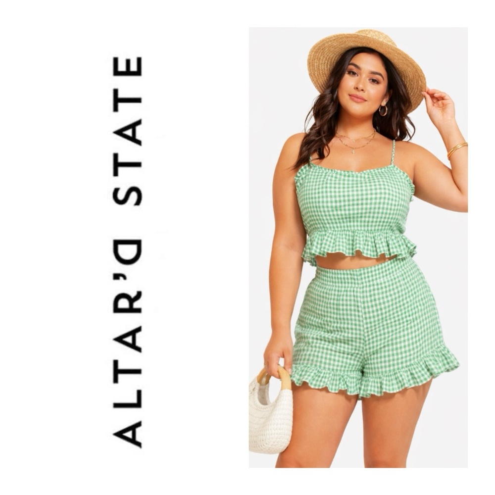 Altar'd State Green Gingham Ruffle Mini Set
